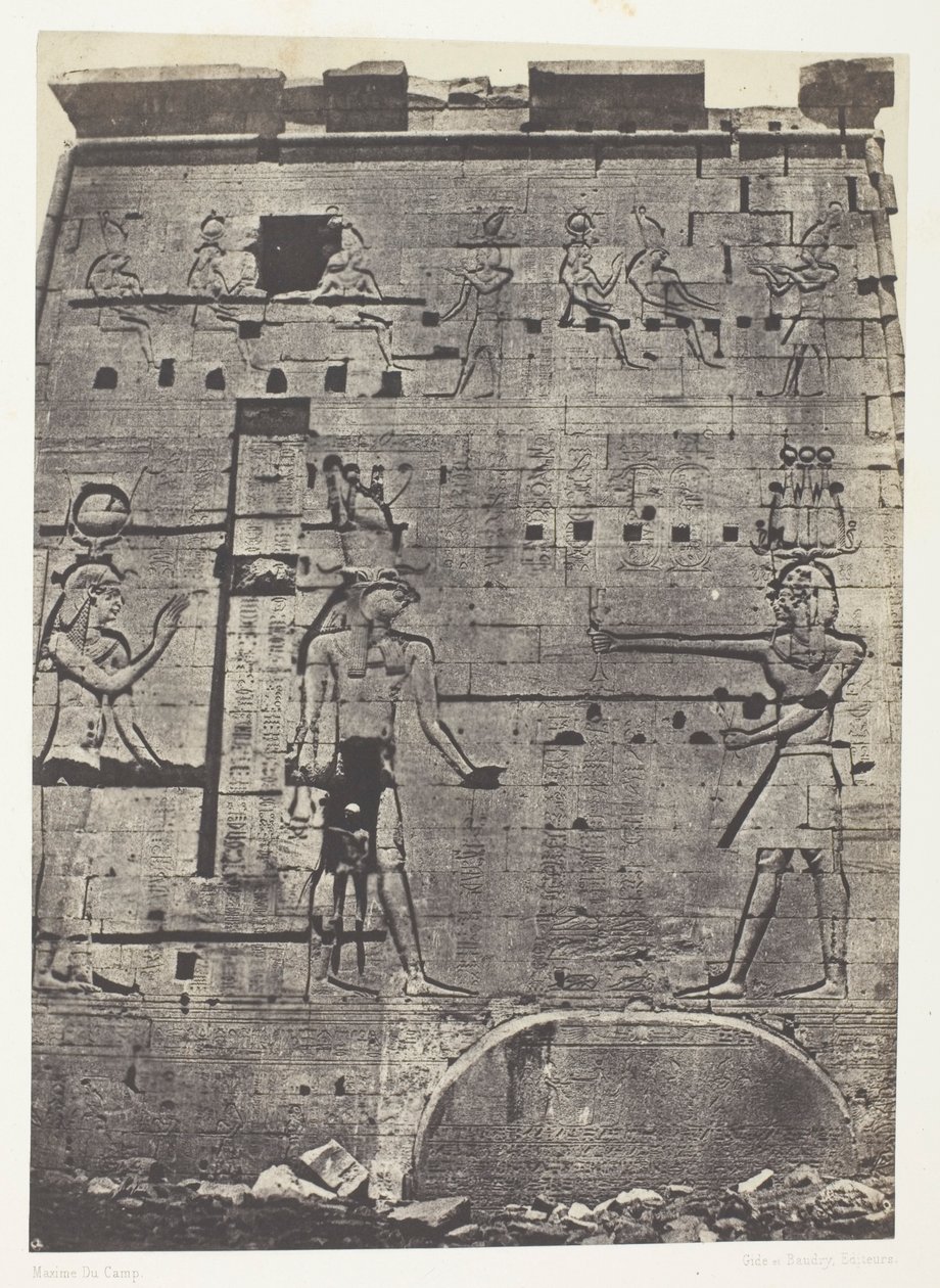 Grande Templo de Ísis em Filo, segundo pilone; Núbia, chapa 74 do álbum "Egypte, Nubie, Palestine et Syrie" (1852) de Maxime Du Camp