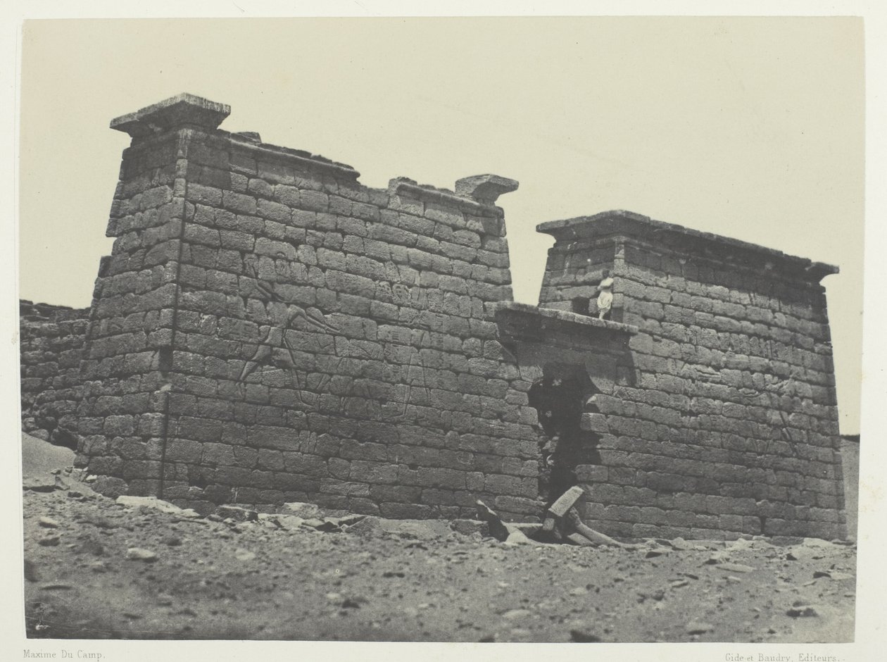 Hémi-Spéos De Séboua, Pylons; Núbia, chapa 98 do álbum "Egypte, Nubie, Palestine et Syrie" (1852) de Maxime Du Camp