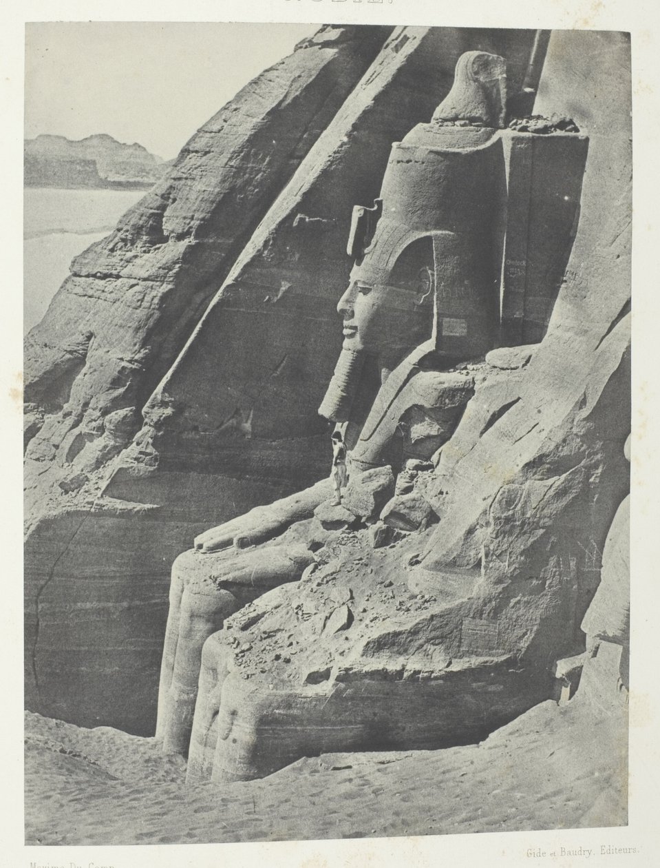 Ibsamboul, Colosse Oriental Du Spéos De Phrè, Vu De Profil; Nubie, chapa 104 do álbum "Egypte, Nubie, Palestine et Syrie" (1852) de Maxime Du Camp