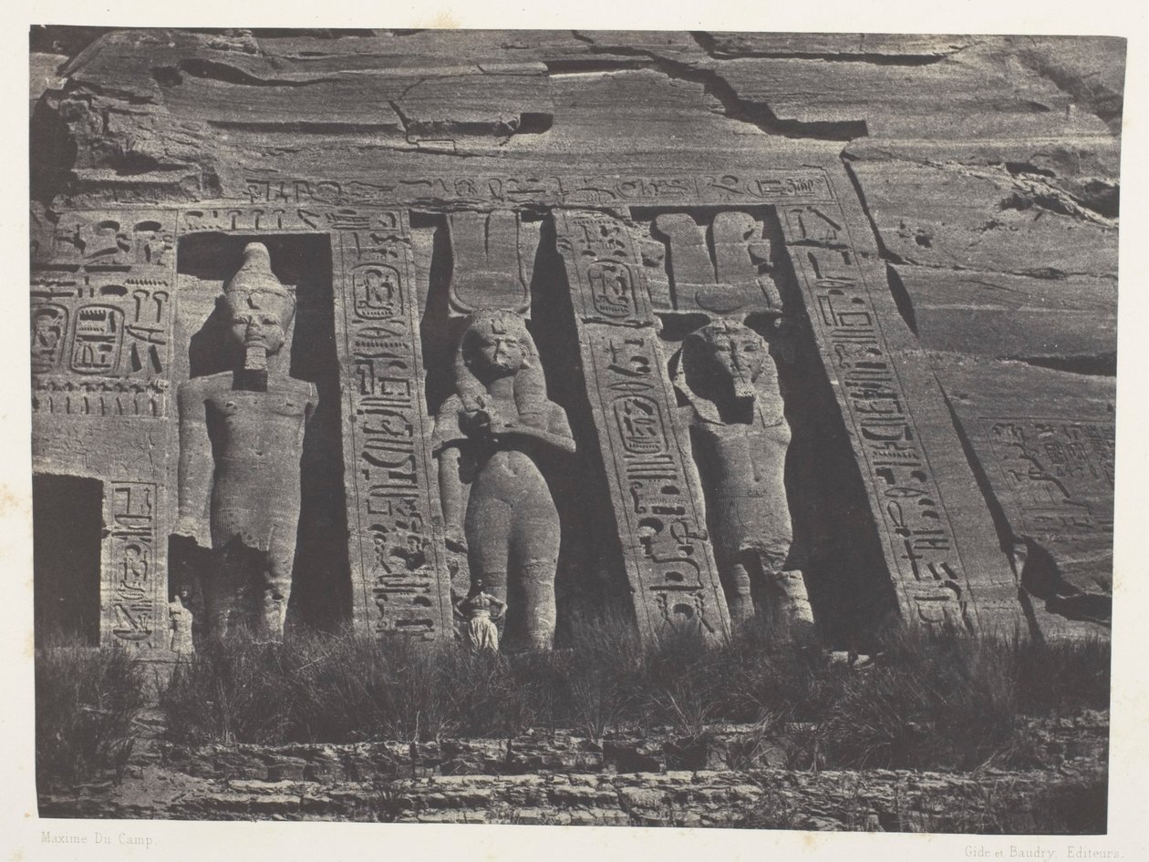 Ibsamboul, parte setentrional do speos de Hathor; Núbia, prancha 108 do álbum «Egipto, Núbia, Palestina e Síria» (1852) de Maxime Du Camp