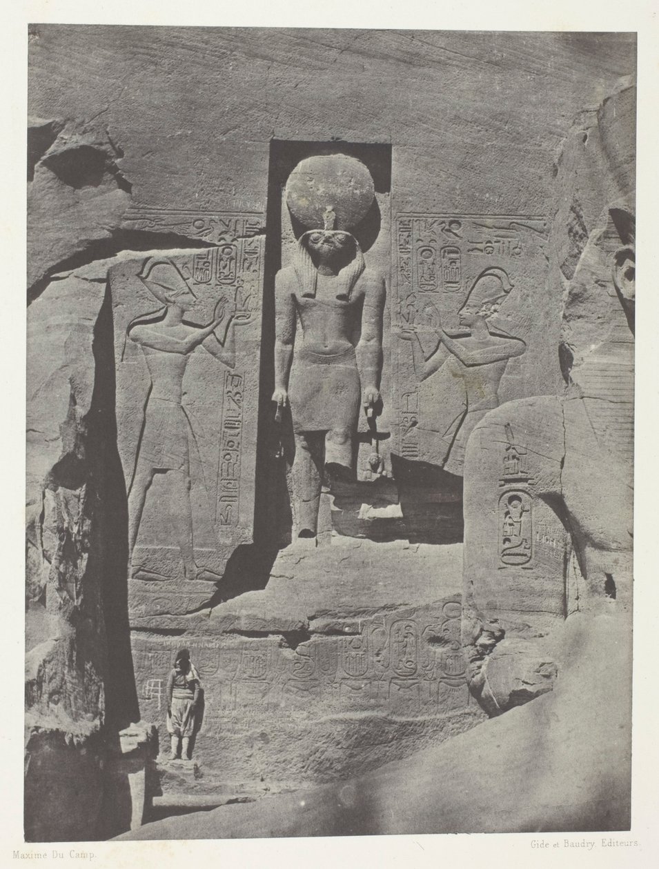 Ibsamboul, Esculturas da entrada do Spéos de Phrè, Núbia, chapa 105 do álbum "Egypte, Nubie, Palestine et Syrie" (1852) de Maxime Du Camp