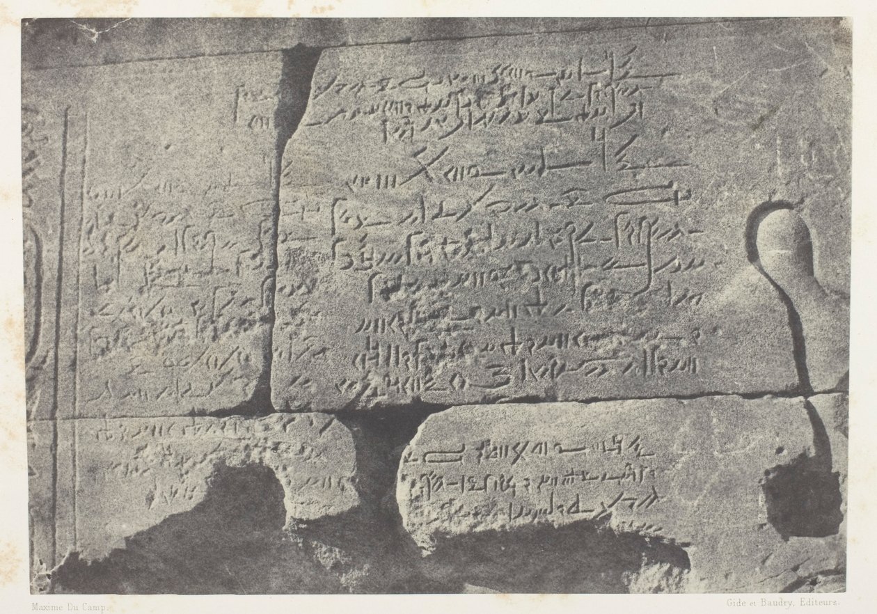 Inscrição demótica, Grande Templo de Ísis em Filo; Núbia, chapa 77 do álbum "Egito, Núbia, Palestina e Síria" (1852) de Maxime Du Camp