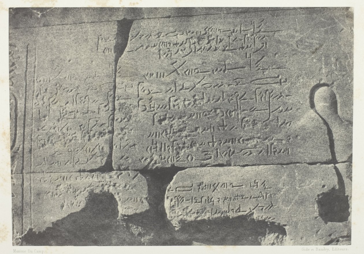Inscrição demótica, Grande Templo de Ísis em Filo; Núbia, chapa 77 do álbum "Egito, Núbia, Palestina e Síria" (1852) de Maxime Du Camp