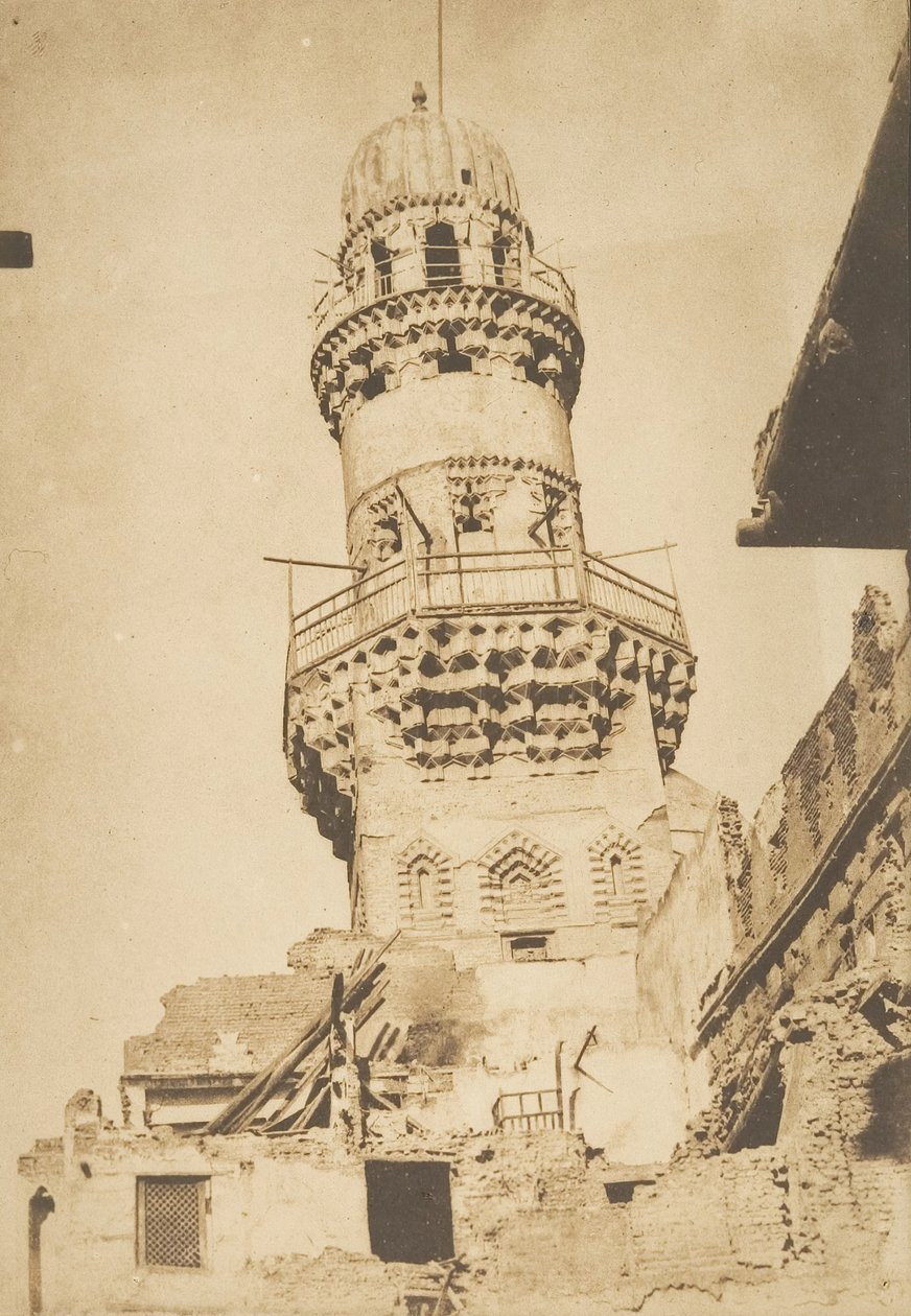 Minarete inclinado da Mesquita Bibars, Cairo, dezembro de 1849 a janeiro de 1850. de Maxime Du Camp