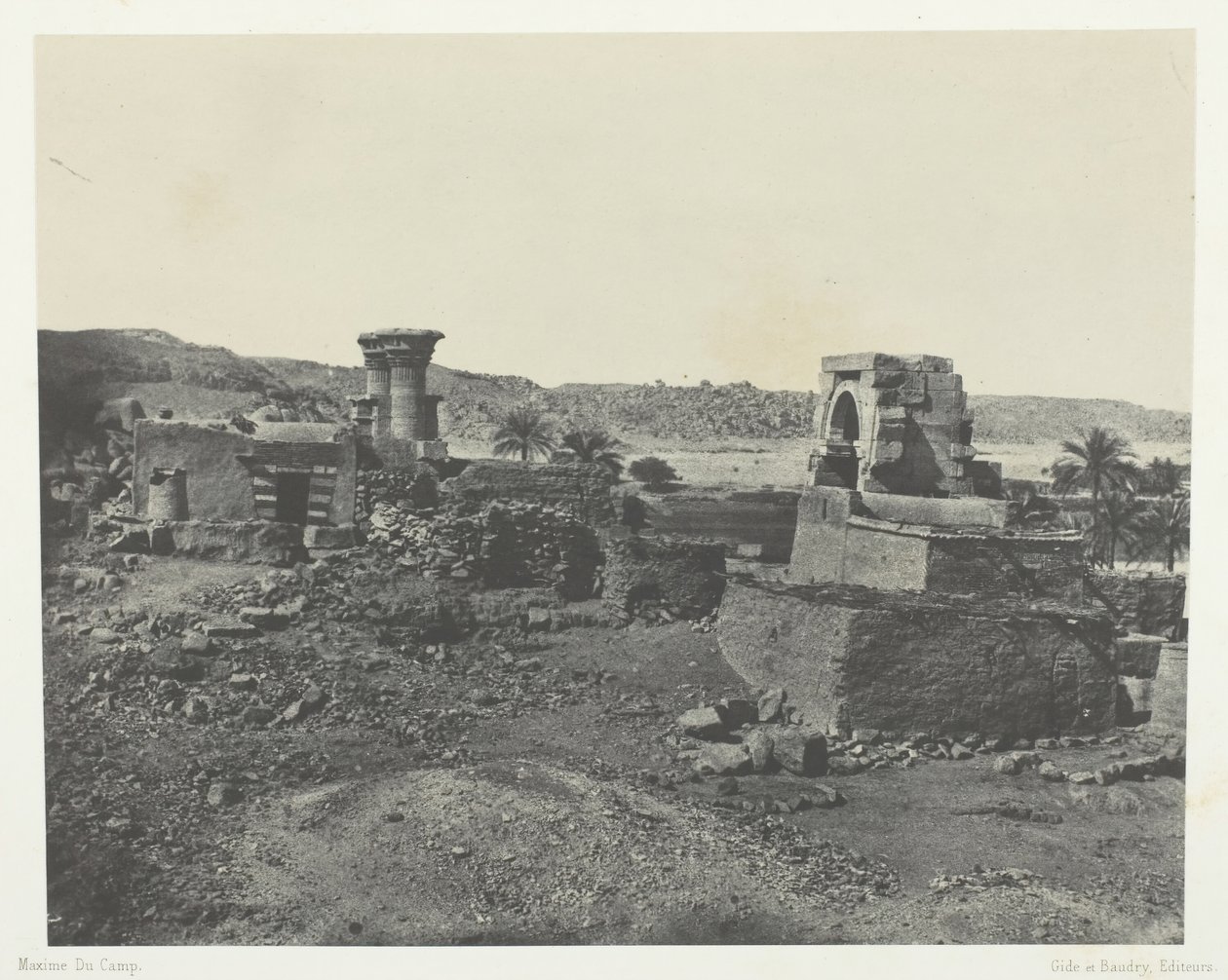 Village and Temple of Beghé Island, a oeste de Philoe, Nubia, 184951, impresso em 1852. de Maxime Du Camp