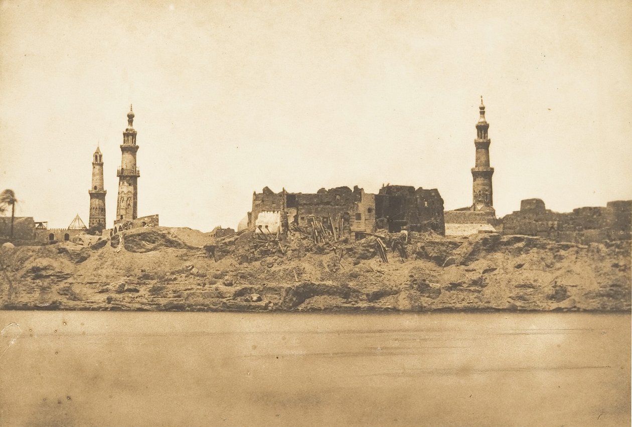 Vista de Girgeh e da costa removida - pela inundação do Nilo, 1849-50. de Maxime Du Camp