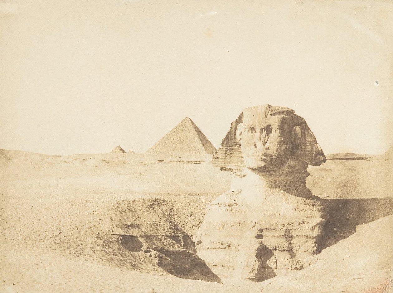 Vista da Grande Esfinge e da Grande Pirâmide de Menkazeh Mycerinus, Dezembro de 1849. de Maxime Du Camp