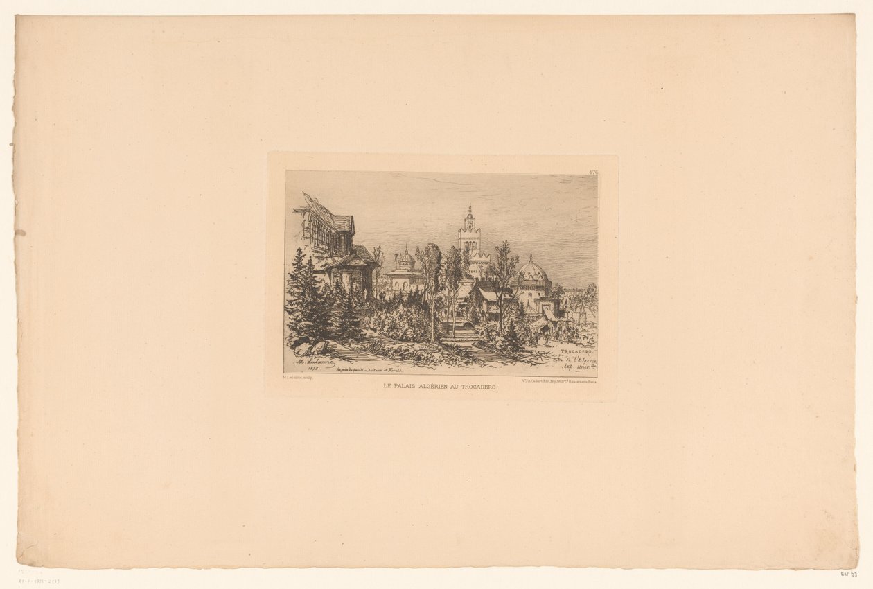 Vista do Trocadero Le palais algerien au Trocadero (título no objeto) de Maxime François Antoine Lalanne
