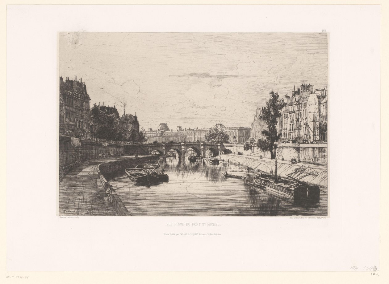 Vista da Pont Saint-Michel em Paris Vue Prize du pont St. Michel (título no objeto) de Maxime François Antoine Lalanne