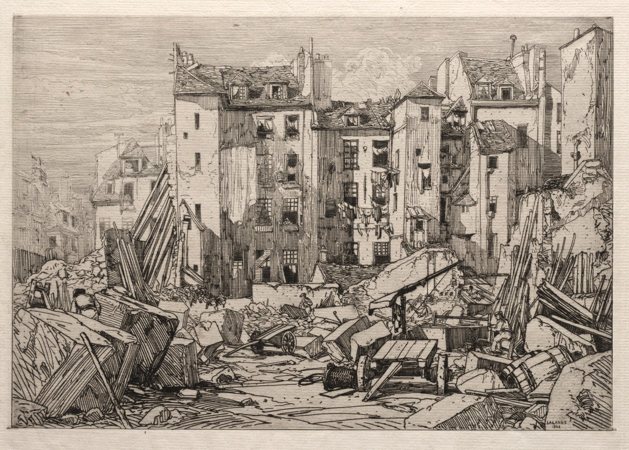 Demolição de casas antigas em Paris, 1862. de Maxime Lalanne