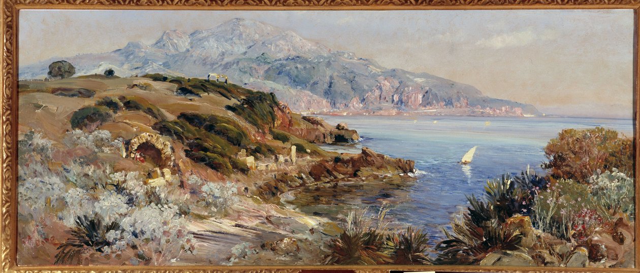 Tipaza Bay na Argélia Pintura por Maxime Noire (1861-1927) Menção obrigatória: Colecção de saudações de fundação da Provença, Marselha de Maxime Noire