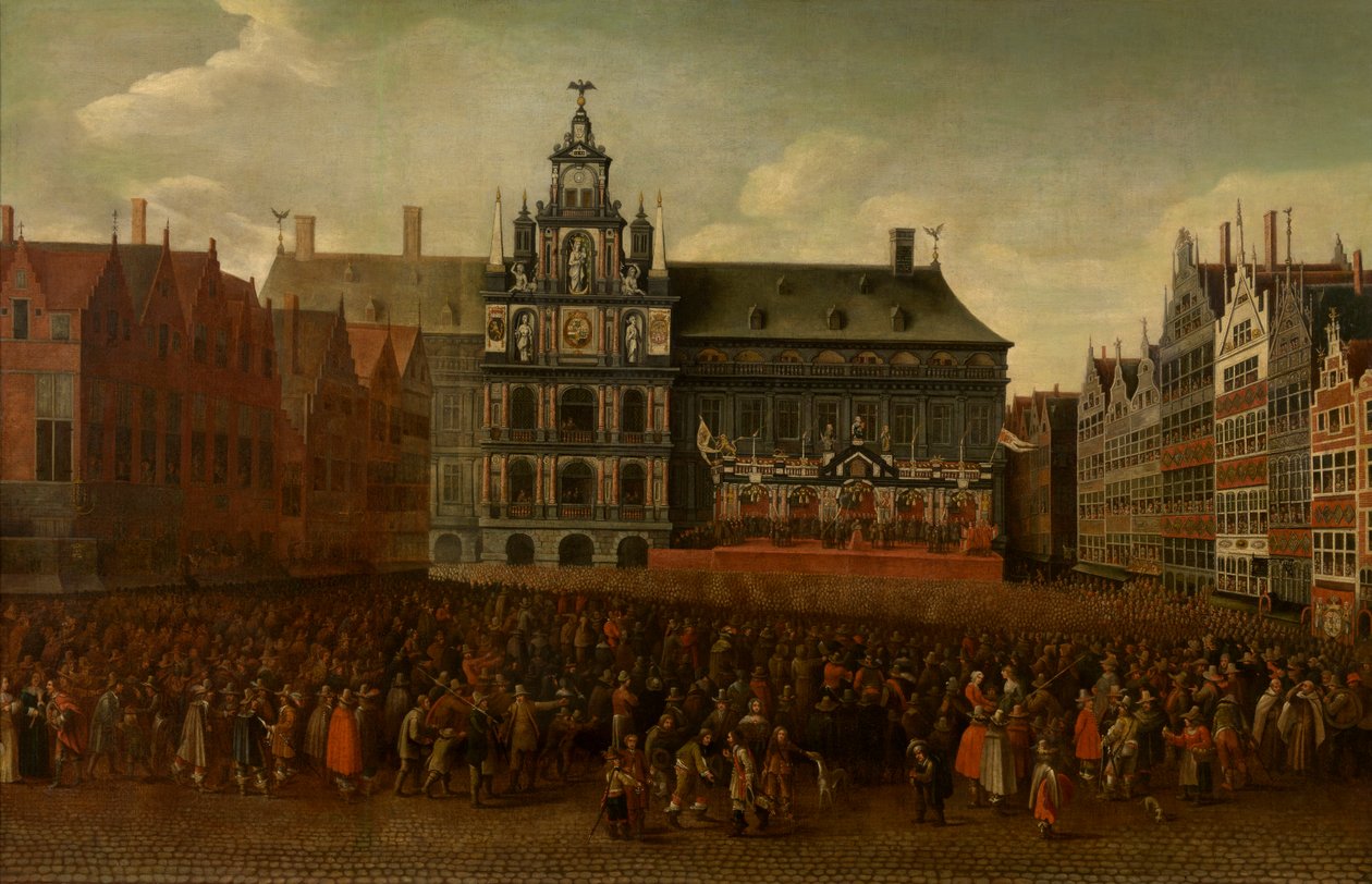 A Proclamação da Paz de Münster no Grote Markt em Antuérpia de Maximiliaen Pauwels