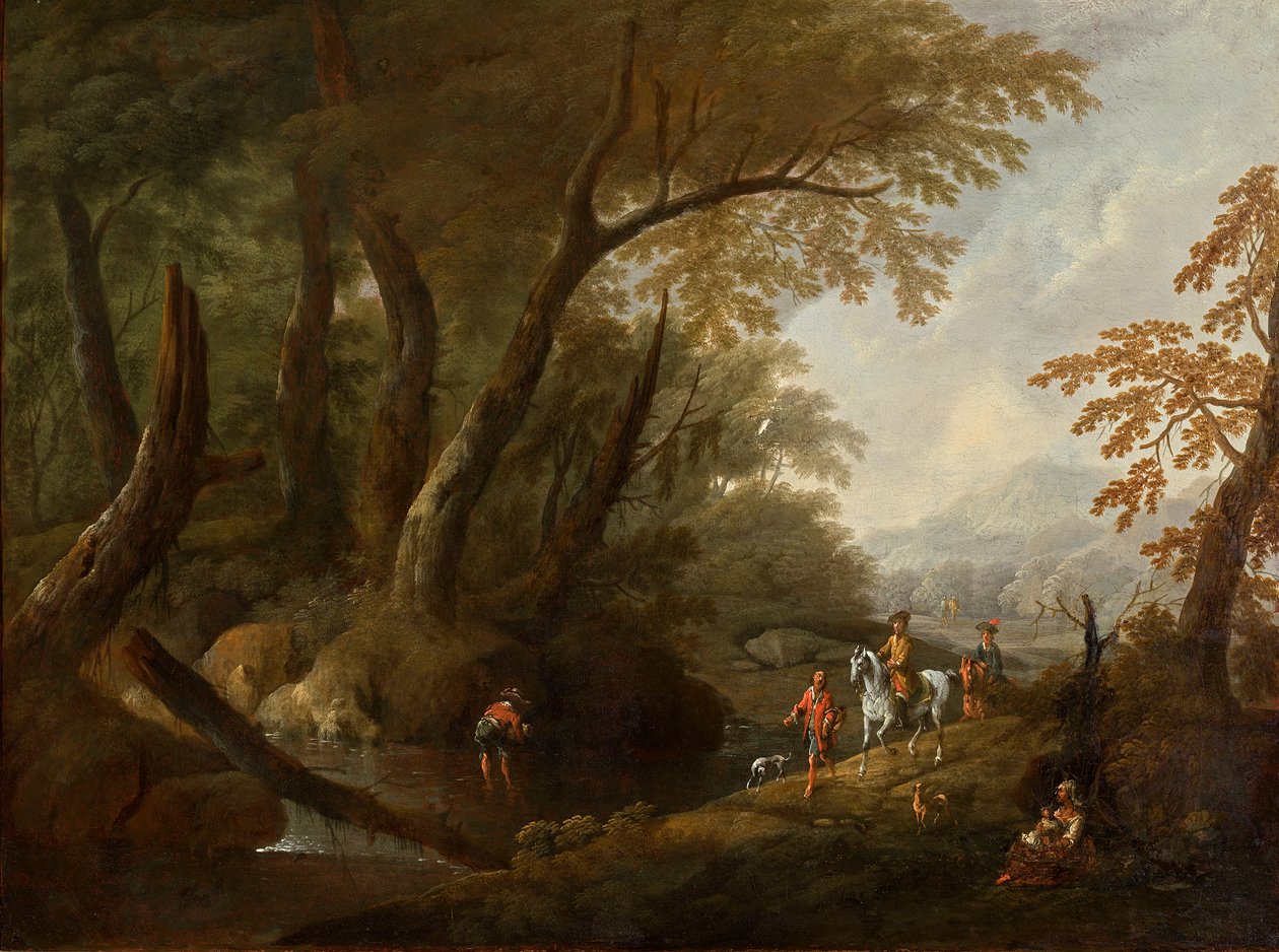 Paisagem da floresta com água à esquerda de Maximilian Joseph Schinnagl