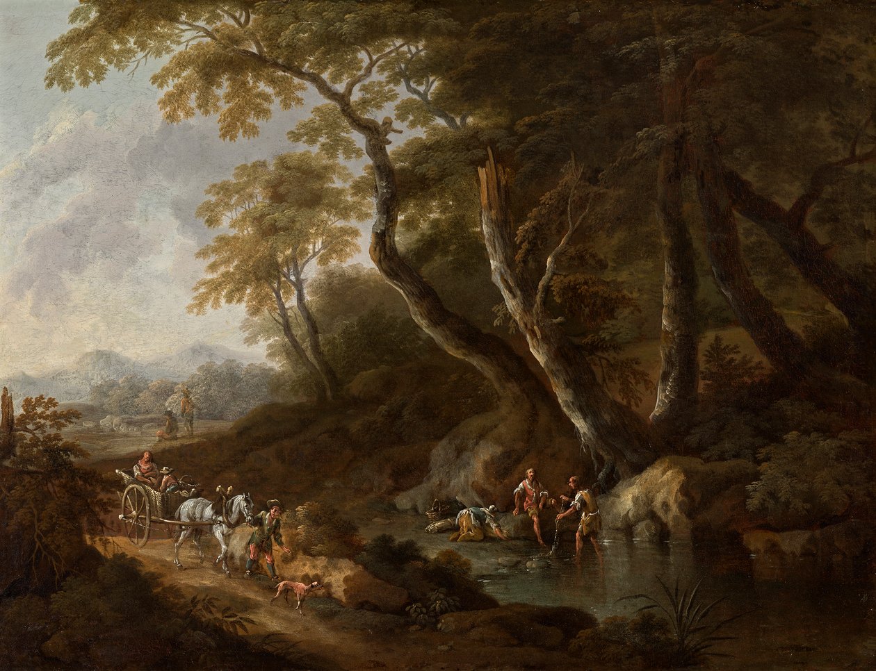 Paisagem florestal com corpo de água do lado direito de Maximilian Joseph Schinnagl