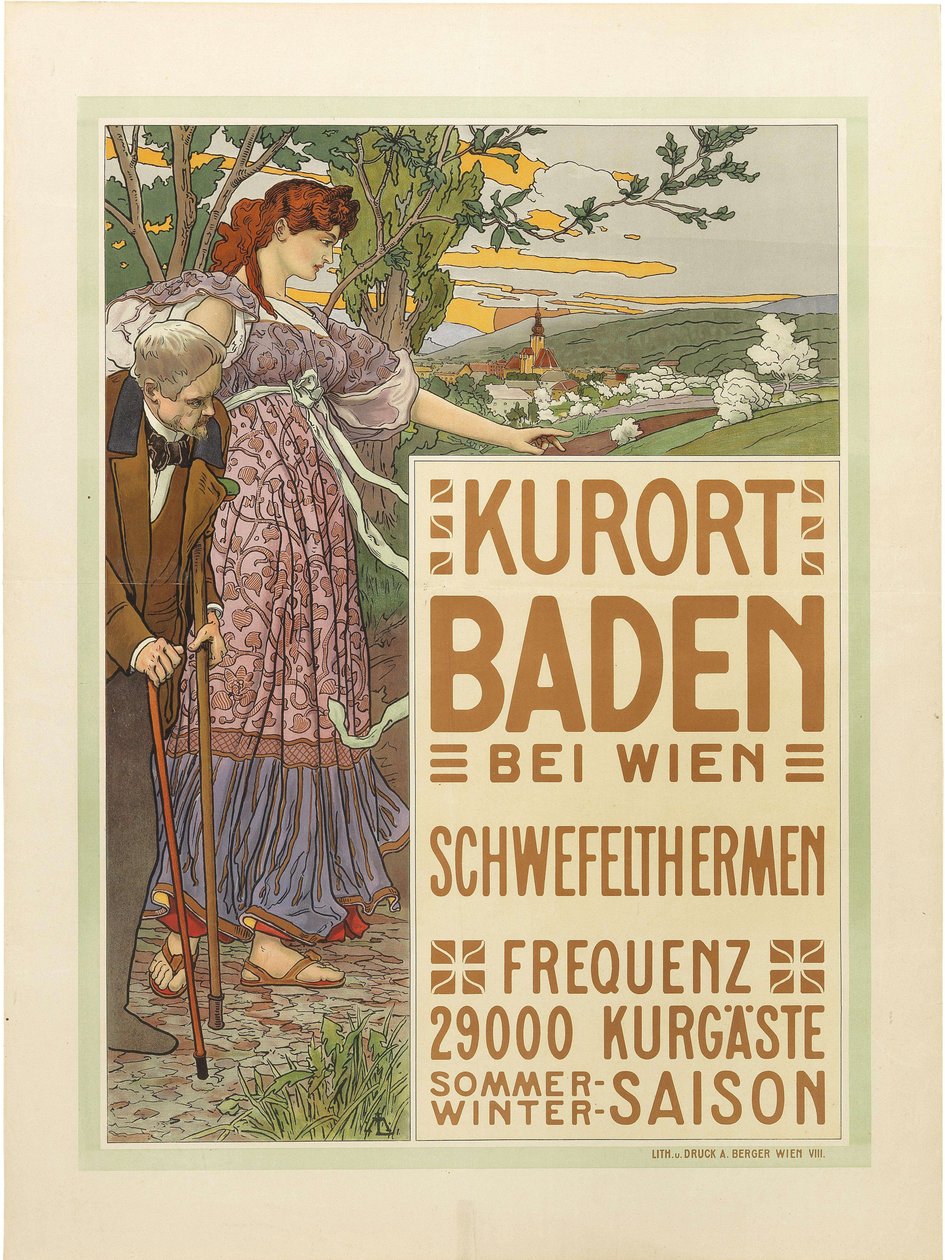 Cidade termal Baden perto de Viena, c. 1910. de Maximilian Liebenwein