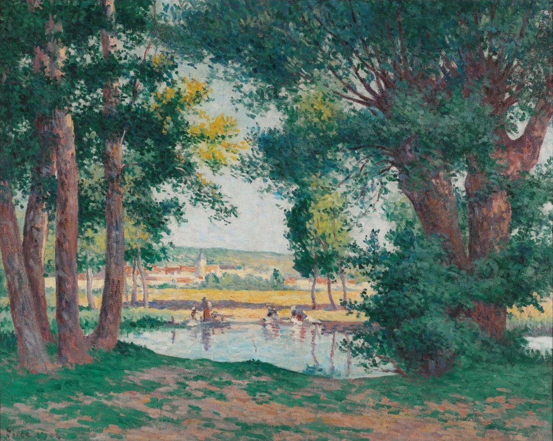 Bessy-Sur-Cure, os Lavandieres à beira da água de Maximilien Luce