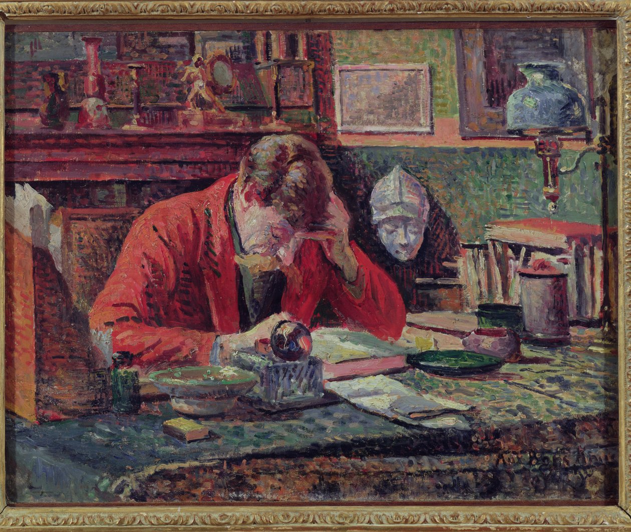 Emile Verhaeren (1855-1916) em seu estudo, c.1897 de Maximilien Luce