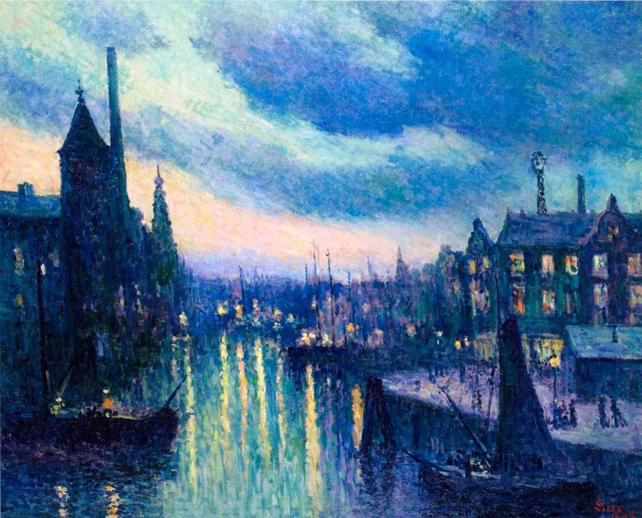 O porto de Roterdão à noite, 1908 de Maximilien Luce
