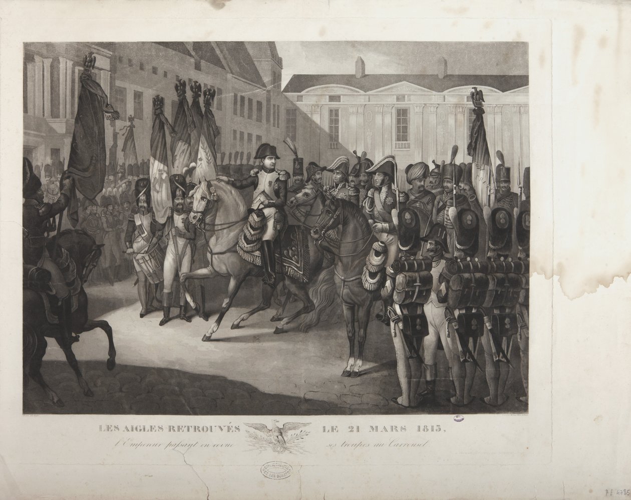 O imperador revendo suas tropas no Carrousel, 21 de março de 1815, gravado por Moreau de Maximilien Pierre Kepfer