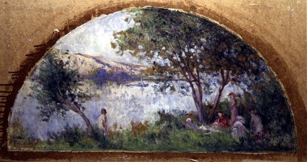 Junto ao lago (óleo sobre painel) de Maximilien Luce