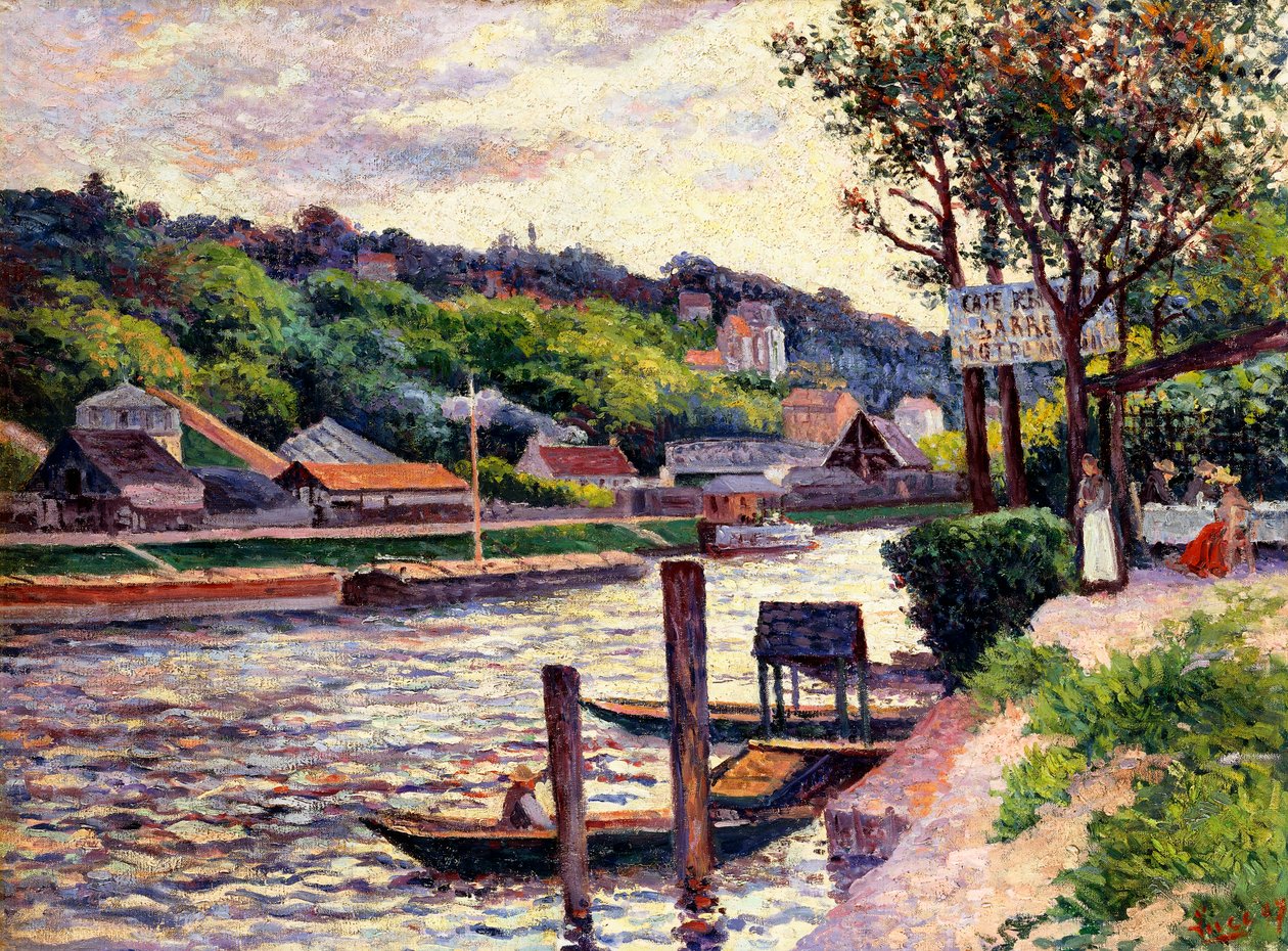 Café ao ar livre nas margens do Oise, 1897 de Maximilien Luce