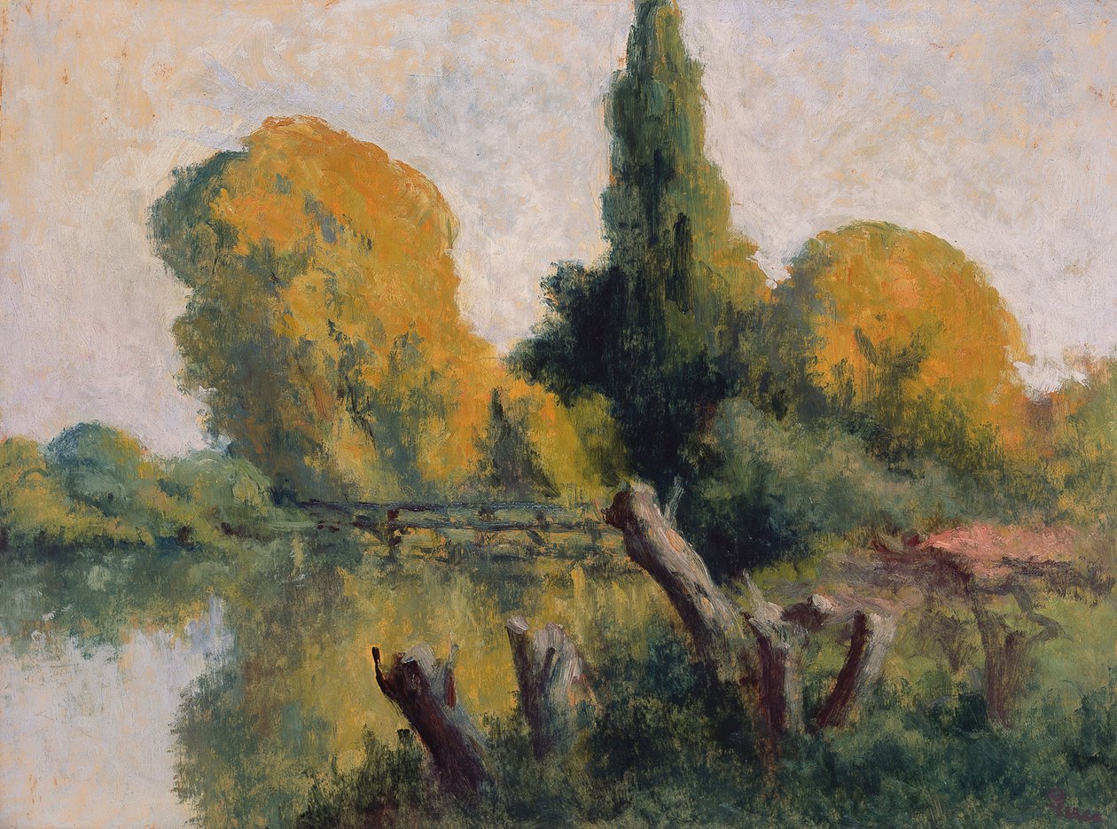 Rolleboise, pequeno braço do Sena no outono, c.1925 de Maximilien Luce