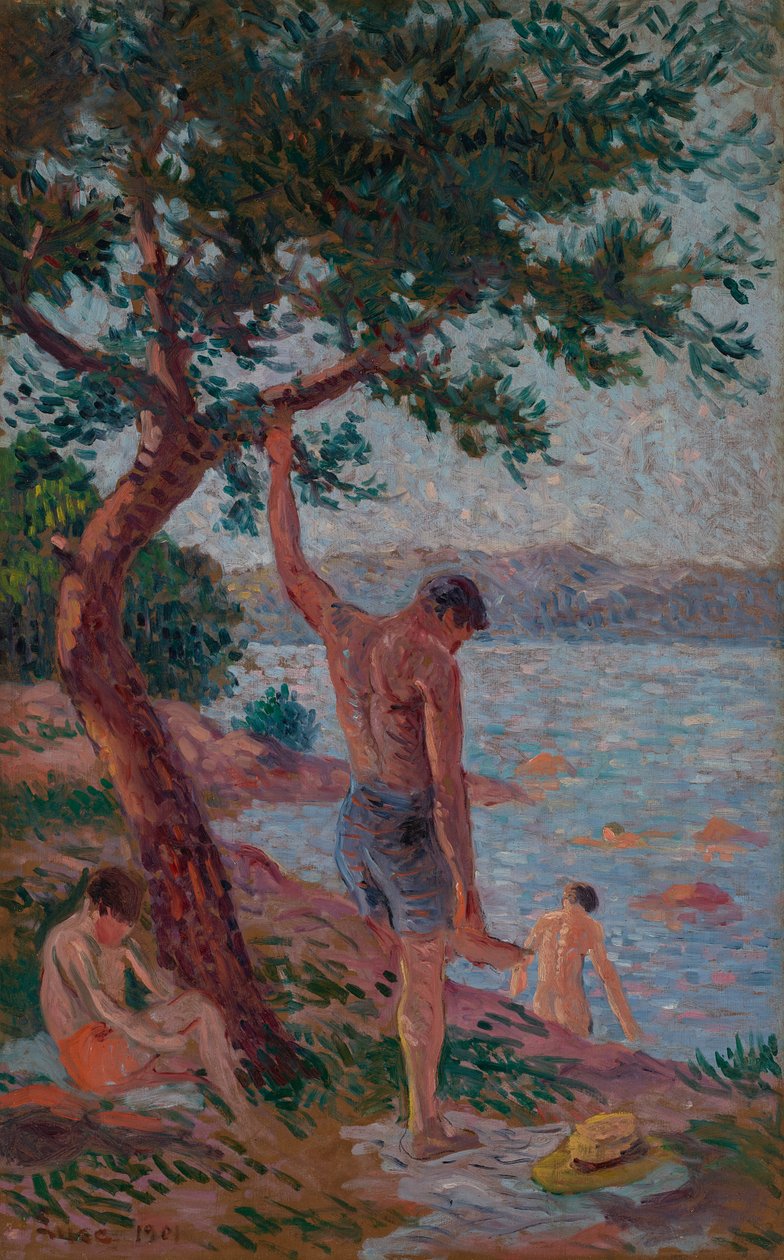 Saint-Tropez, banhistas debaixo do pinhal de Maximilien Luce