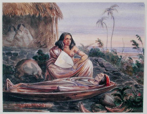 Um Funeral no Taiti, c.1841-48 (aguarela sobre papel) de Maximilien Radiguet