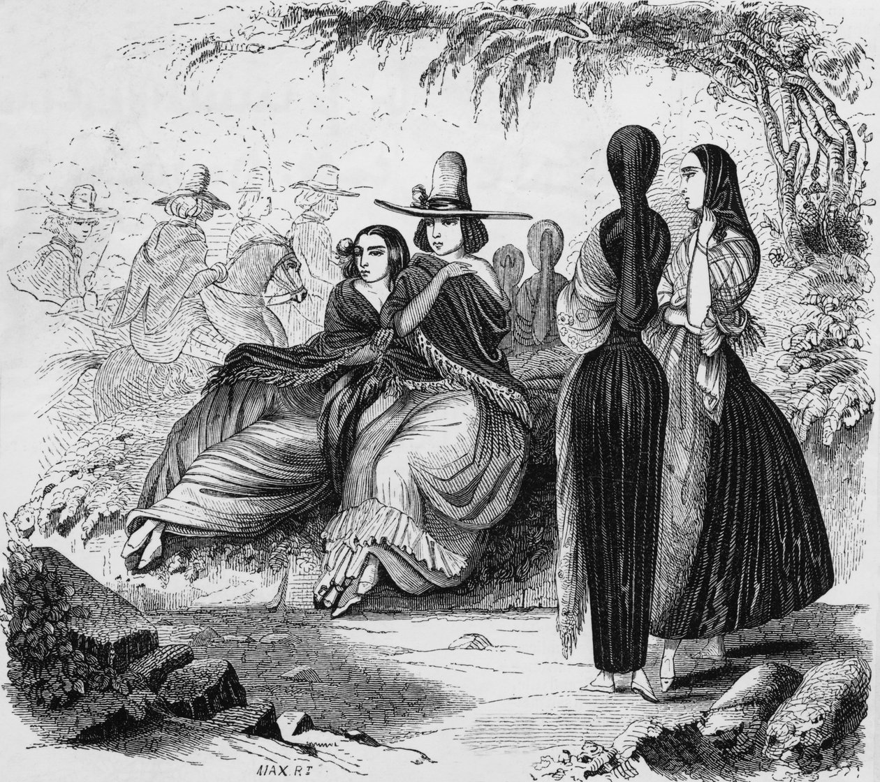 Mulheres de Lima no Peru, gravura da viagem da radiguet em Lima na década de 1840 de Maximilien Radiguet