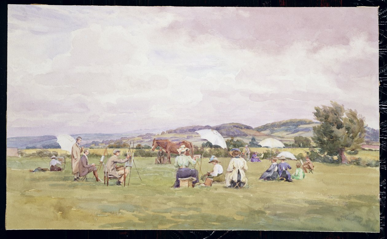 A Sketching Party on the Cotswolds, c.1910 (aquarela sobre papel) de May Francis