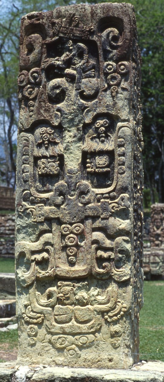 Parte de trás da estela B, Copan, Late Classic Period, 731 AD de Mayan