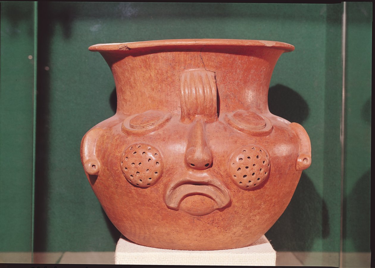 Vaso globular com um rosto, de Kalminaljuy, Guatemala, Período Pré-Clássico, 1000-250 aC (terracota) de Mayan