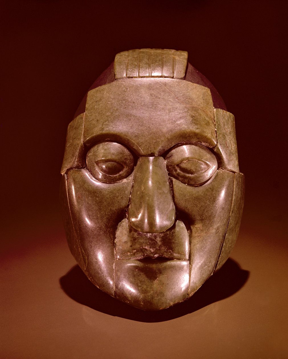 Máscara de mosaico representando um homem velho, do túmulo de Ruz sob o Templo das Inscrições em Palenque, Chipas (jade) de Mayan