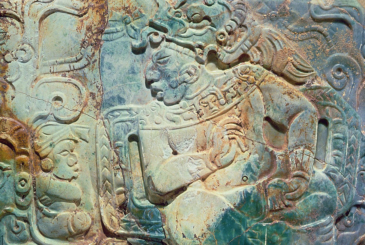 Peitoral do rei e um cortesão de Tikal (jade) de Mayan