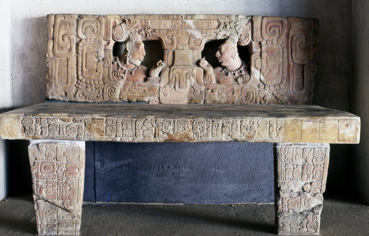 Trono 1 de Piedras Negras, Usamacinta, Guatemala, período clássico tardio (600-900) de Mayan
