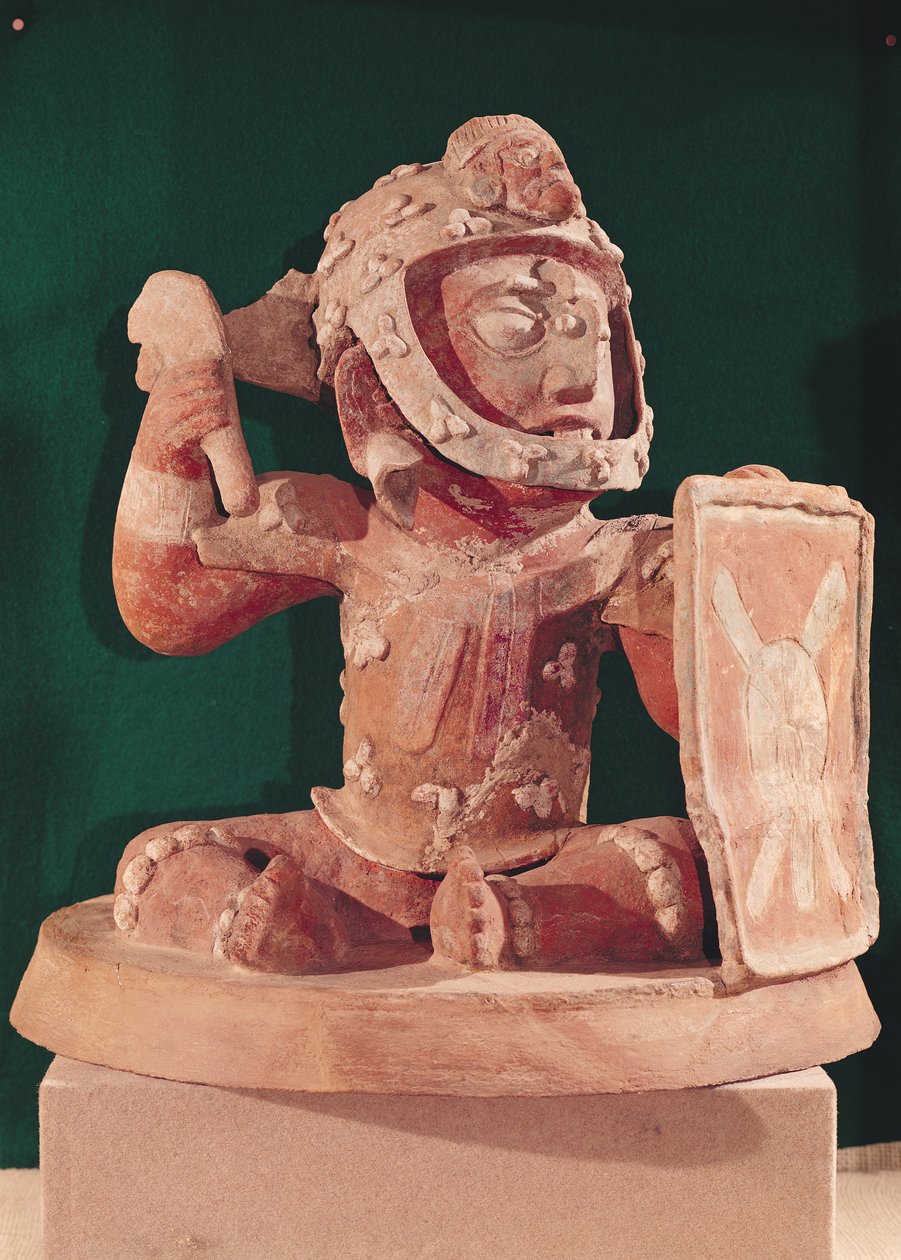 Tampa de urna com a figura de um guerreiro, da Guatemala, Período Clássico, 600-950 (terracota) de Mayan