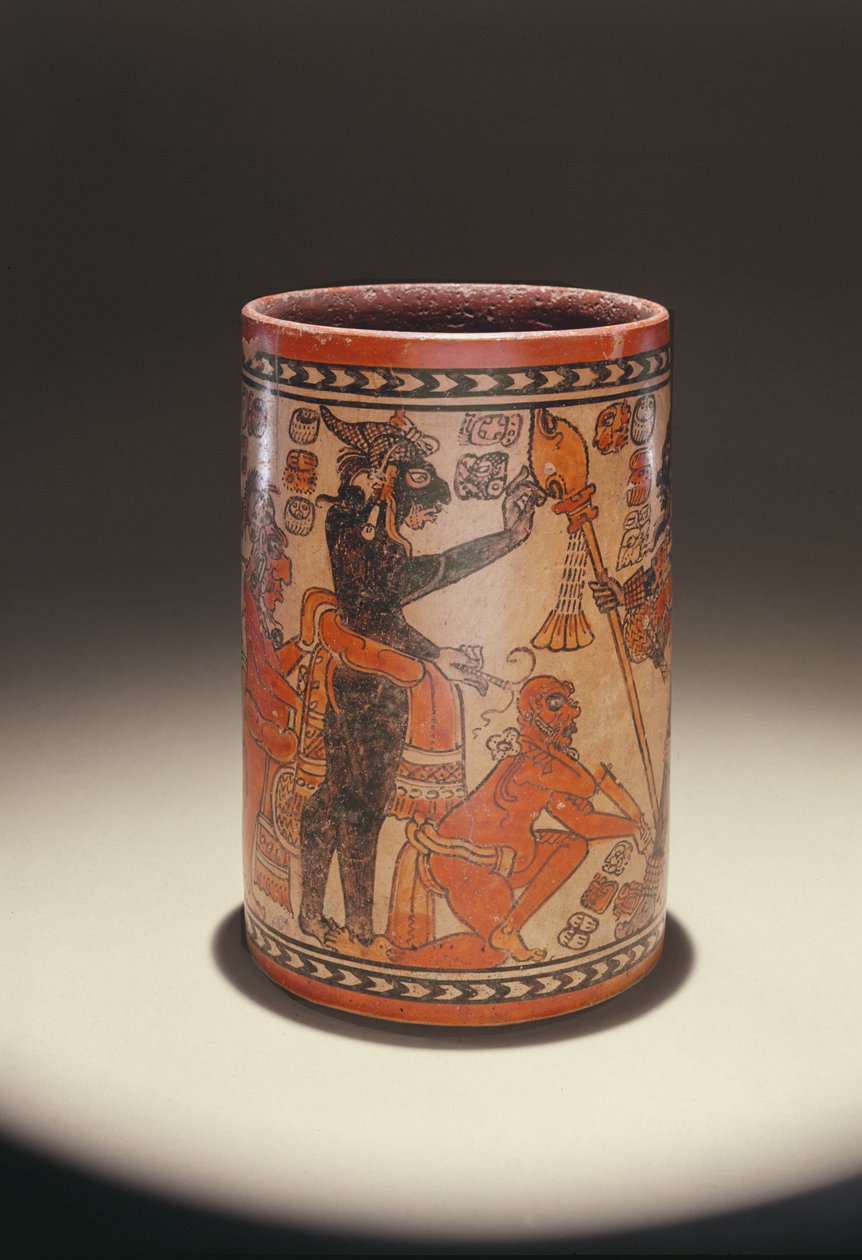 Navio representando um padre abençoando um guerreiro (barro) de Mayan