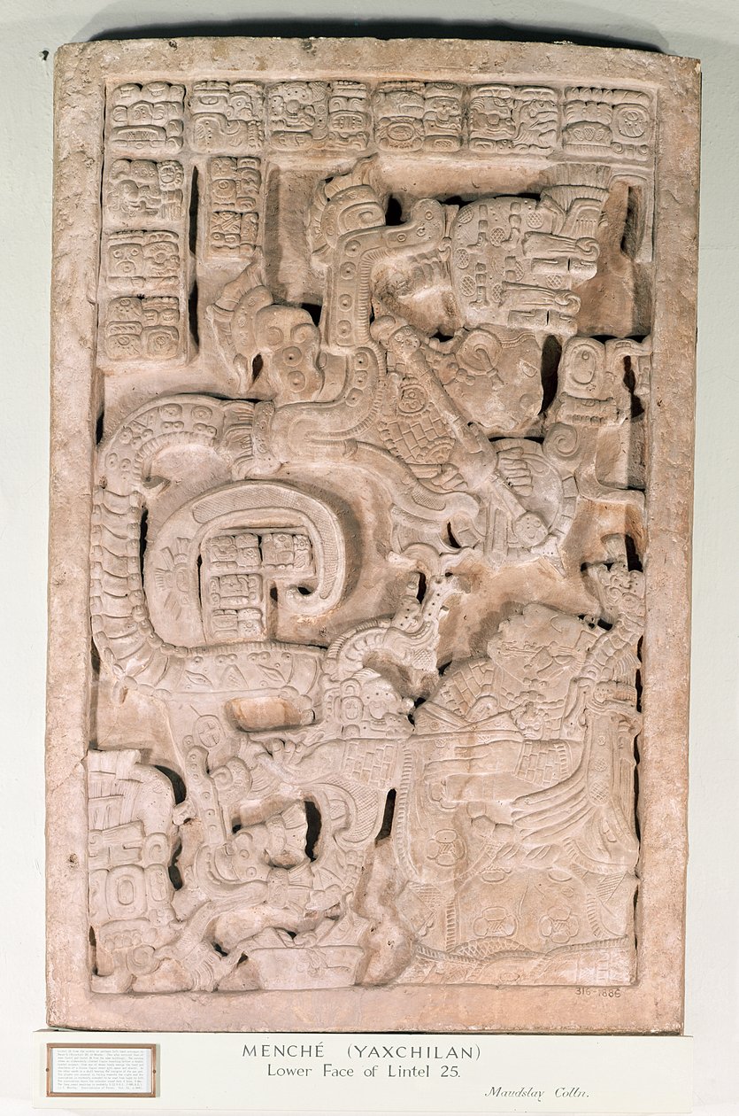 Yaxchilan lintel 25, período clássico tardio, 600-900 dC (calcário) de Mayan