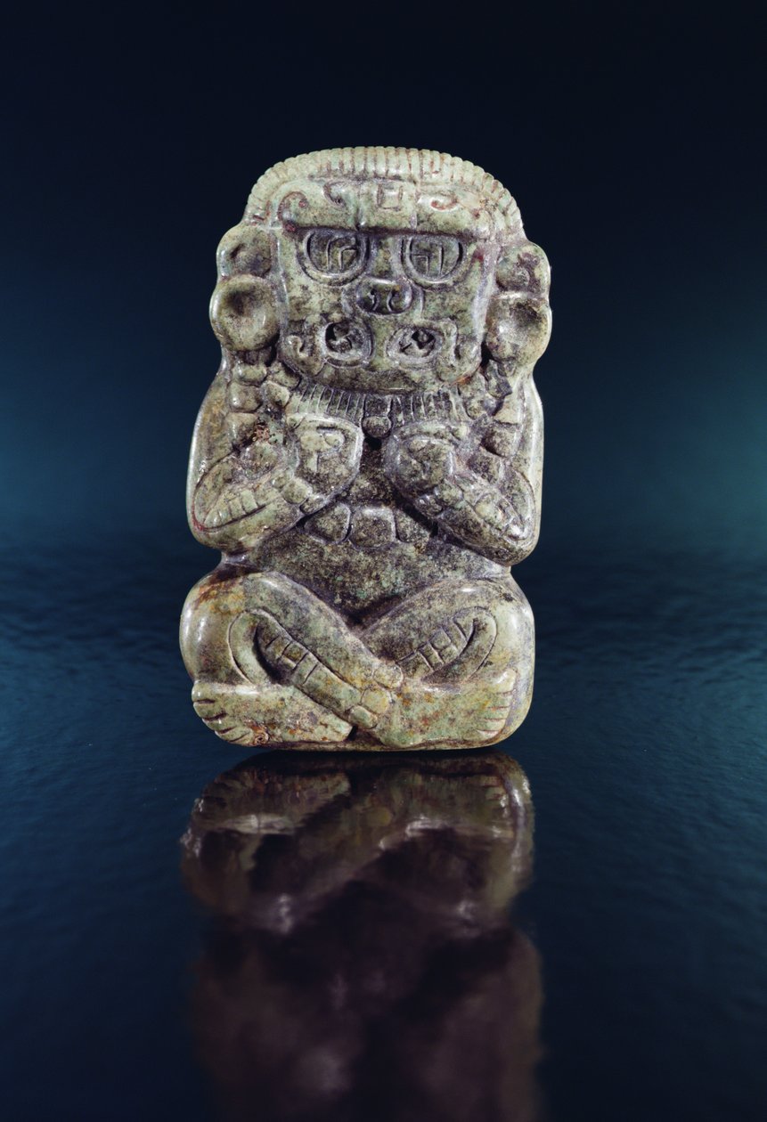 Figura da divindade, Honduras (jade e cinábrio) de Mayan