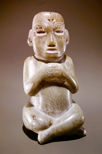 Estatueta encontrada em um depósito maia clássico adiantado em Uaxactun, departamento de El Peten (fuchsite) de Mayan