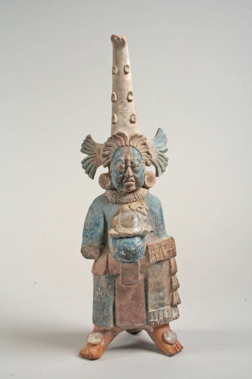 Figura fantasiada do México, sétimo a oitavo século (cerâmica, pigmento) de Mayan