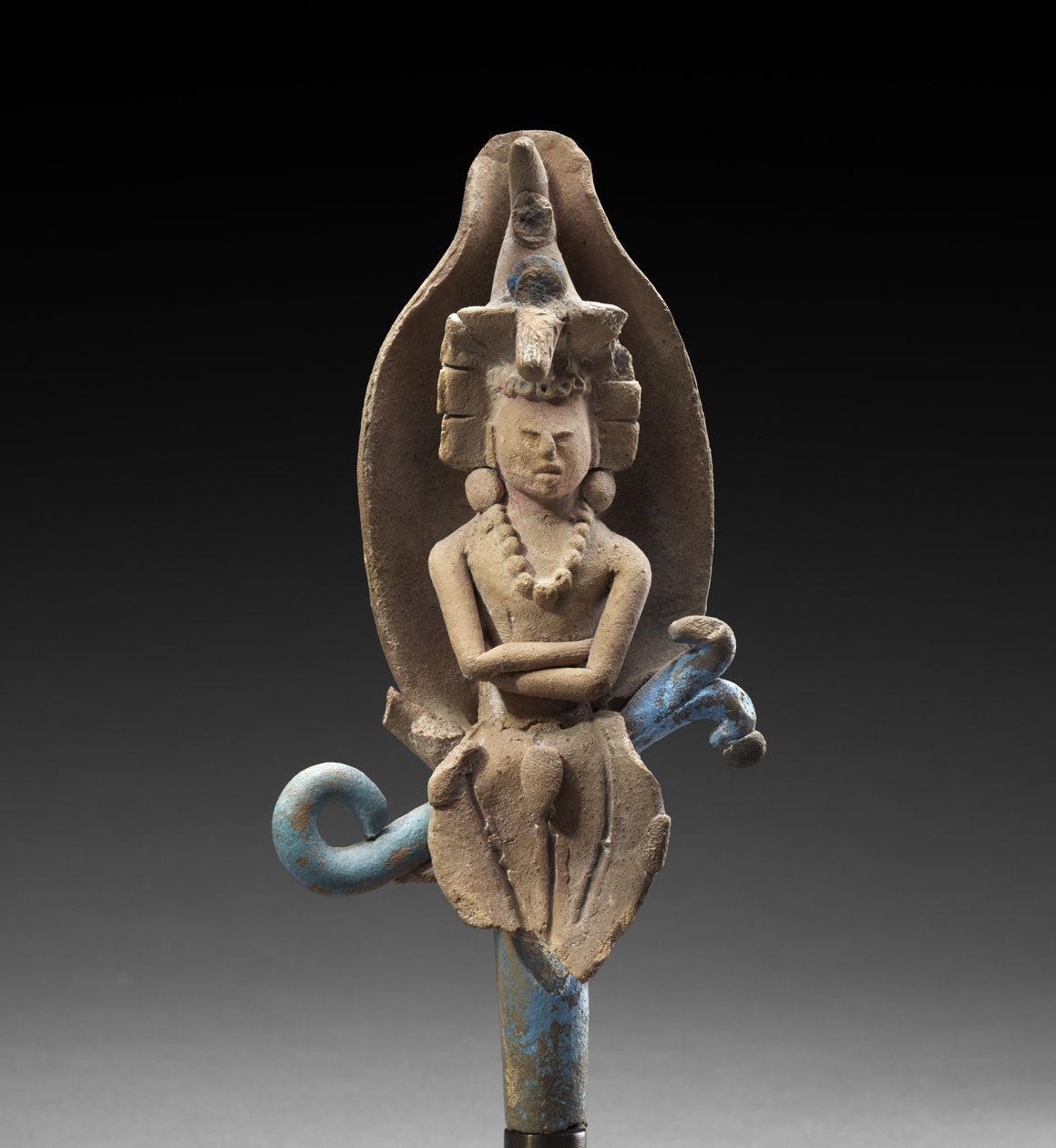 Deus do milho em casca de milho, 600-900 d.C. (barro com vestígios de pigmento policromado) de Mayan