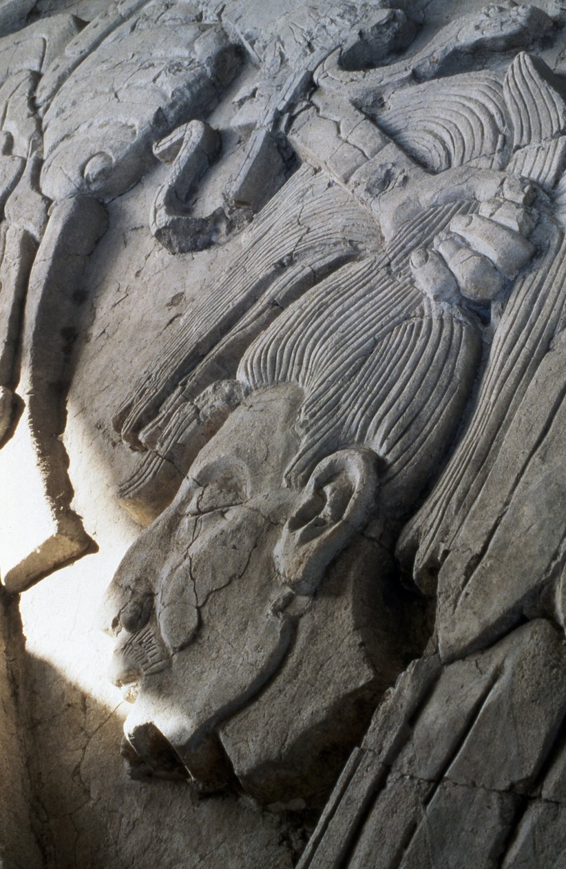 Socorro em uma pirâmide, período clássico tardio (600-900 dC) (estuque) de Mayan