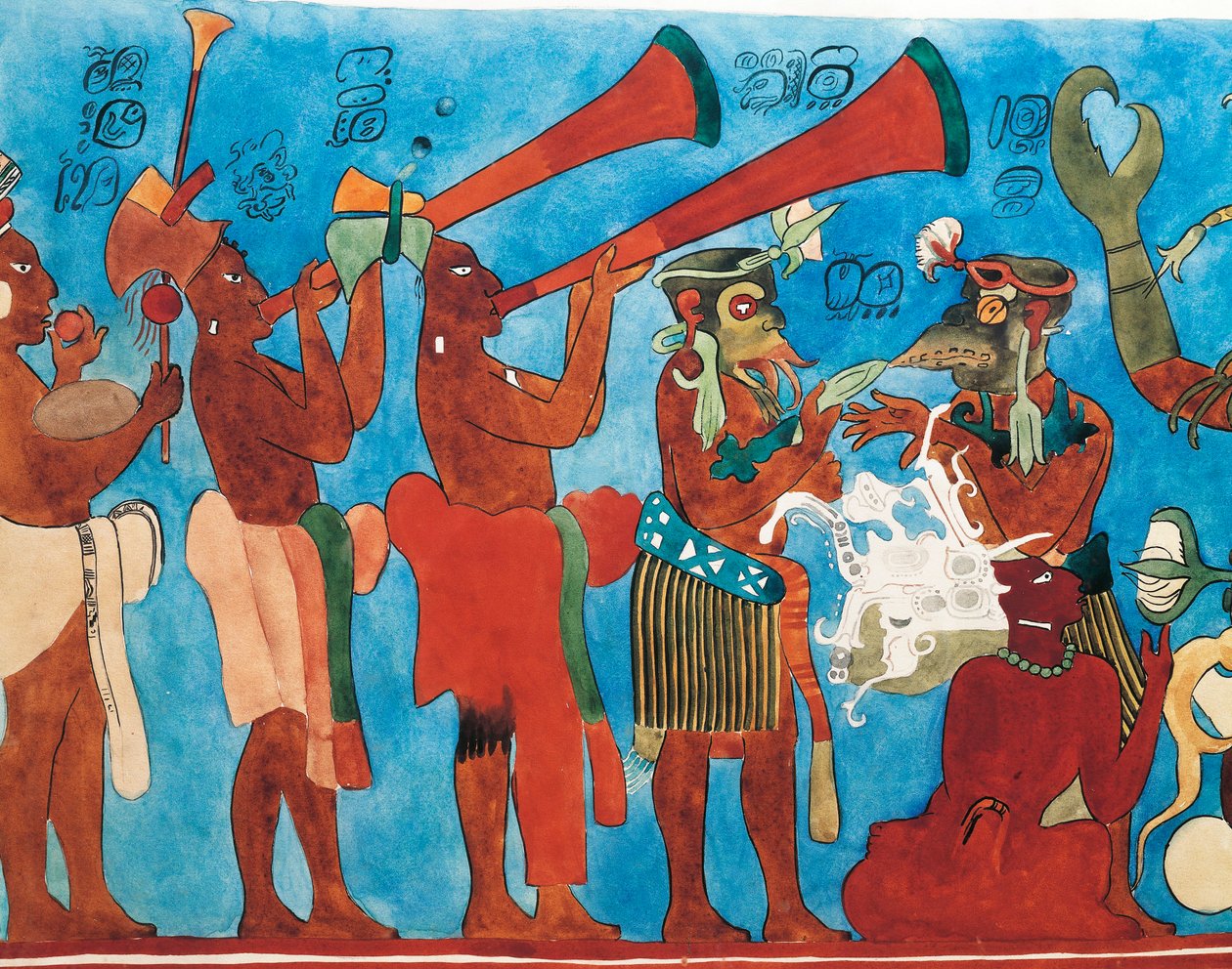 Reprodução dos frescos Bonampak, detalhe com músicos do México, Chiapas, Bonampak (fresco) de Mayan