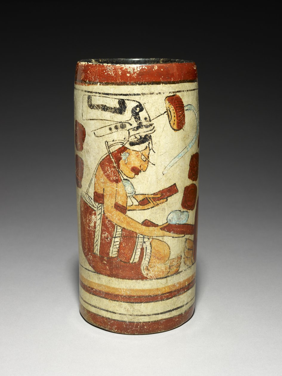 Vaso com cena de apresentação, 600-900 AD (faiança com deslizamento) de Mayan