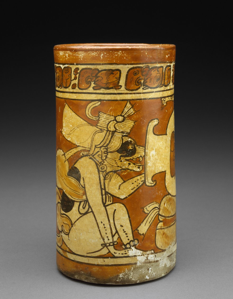 Embarcação com Deuses Macacos e Cães, 600-900 DC (louça de barro com deslizamento) de Mayan