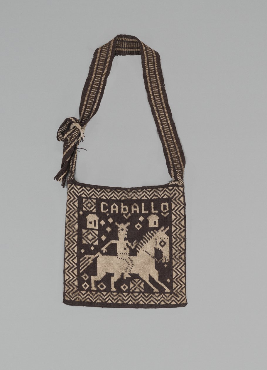 Bolsa masculina com cavalo e cavaleiro, provavelmente anos 1950 (lã tricotada) de Mayan Mayan