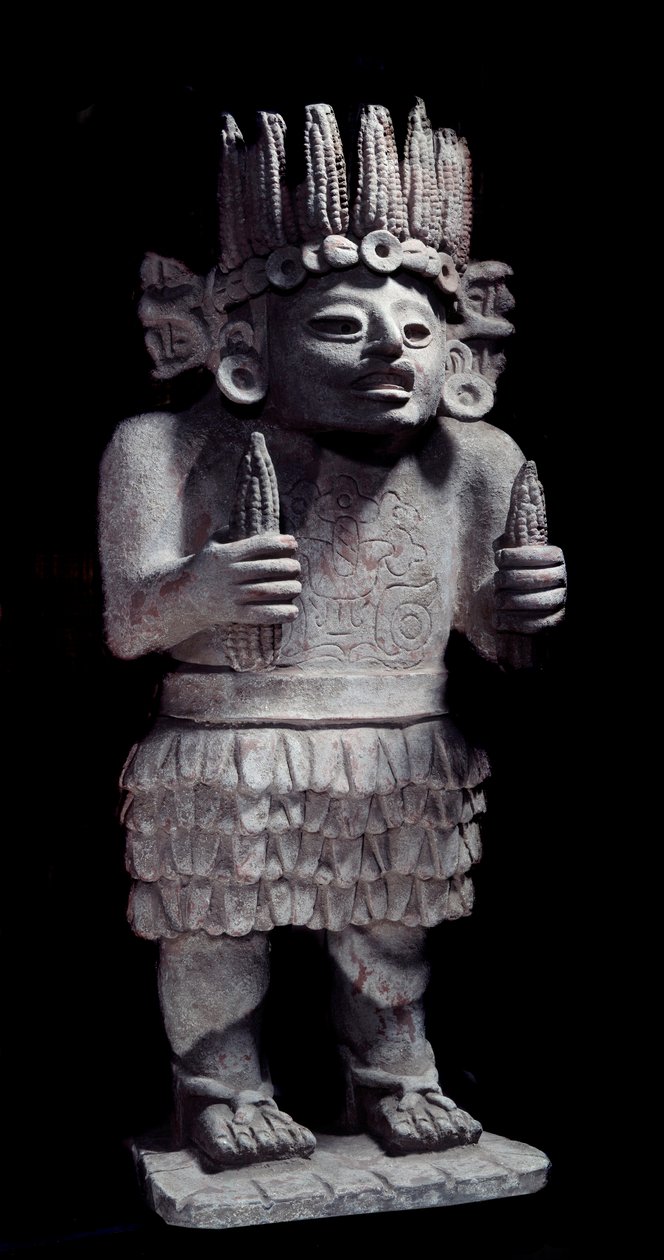 A civilização pré-colombiana: estátua maia representando o deus das criadas. Paris, Musee de l