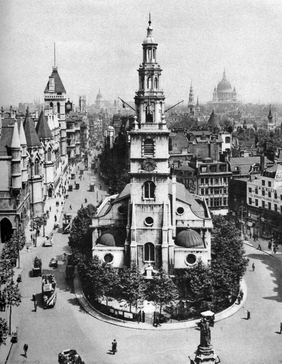 Igreja de St Clement Danes, Strand e Fleet Street da Australia House, Londres, 1926-1927. de McLeish