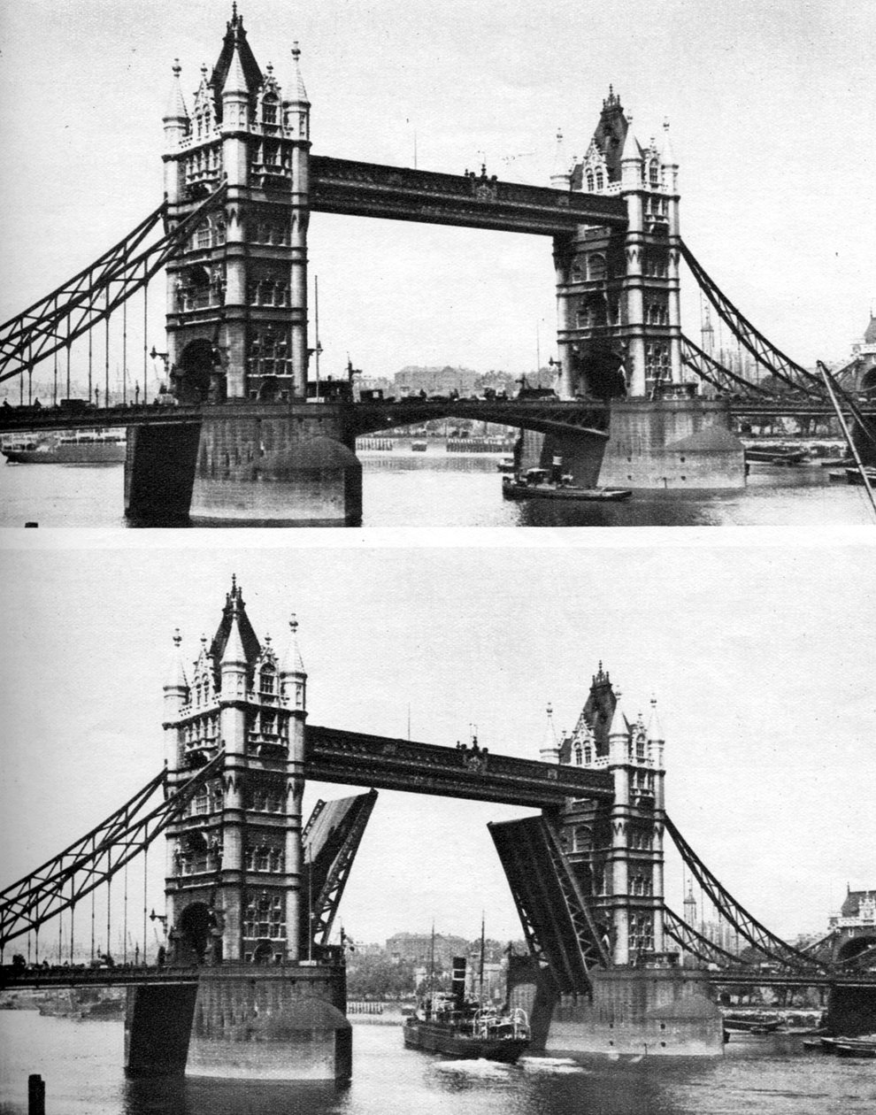 Tower Bridge aberta e fechada, Londres, 1926-1927 de McLeish